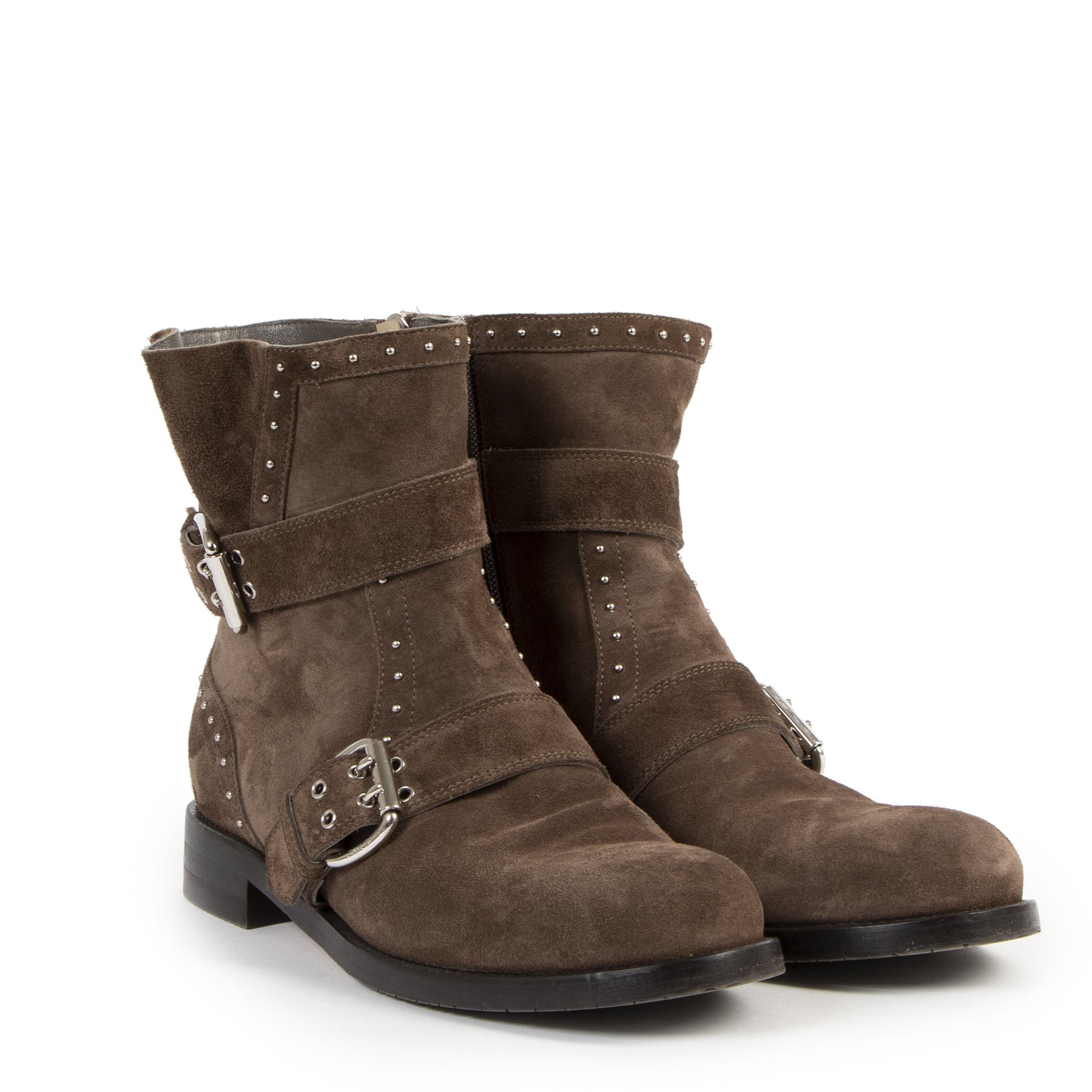 Jimmy Choo Studded Brown Suede Boots - Size 39,5 te koop bij Labellov tweedehands luxe