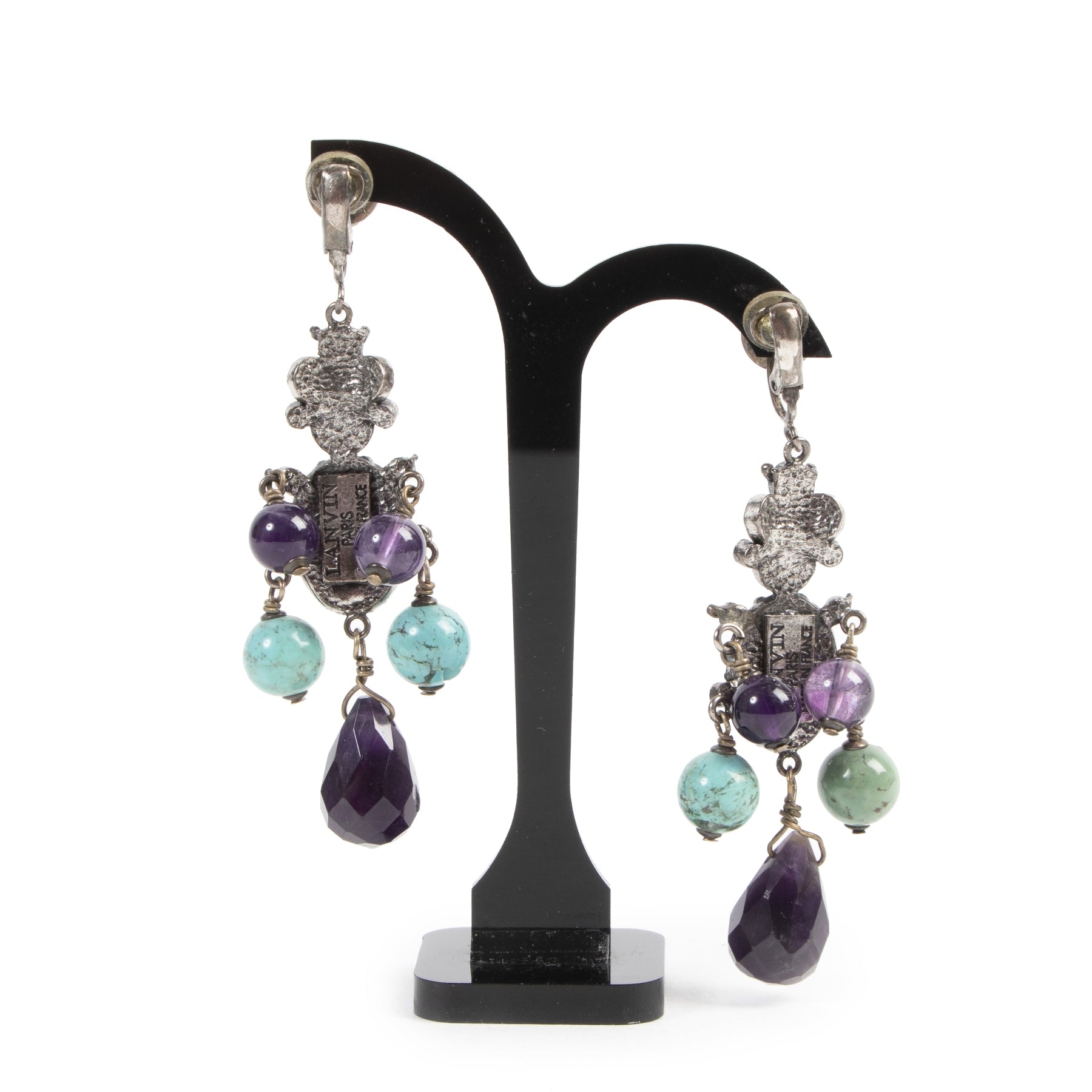 Authentic secondhand Lanvin Multicolor Clip Earrings designer accessories fashion luxury vintage webshop safe secure online shopping