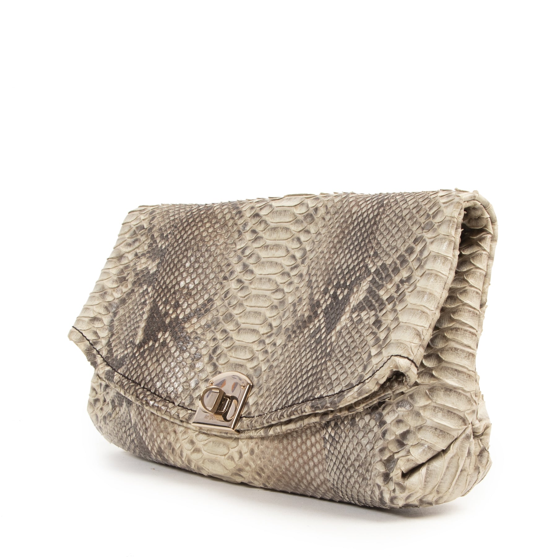 Bent u op zoek naar een authentieke Sergio Rossi Python Printed Clutch Bag