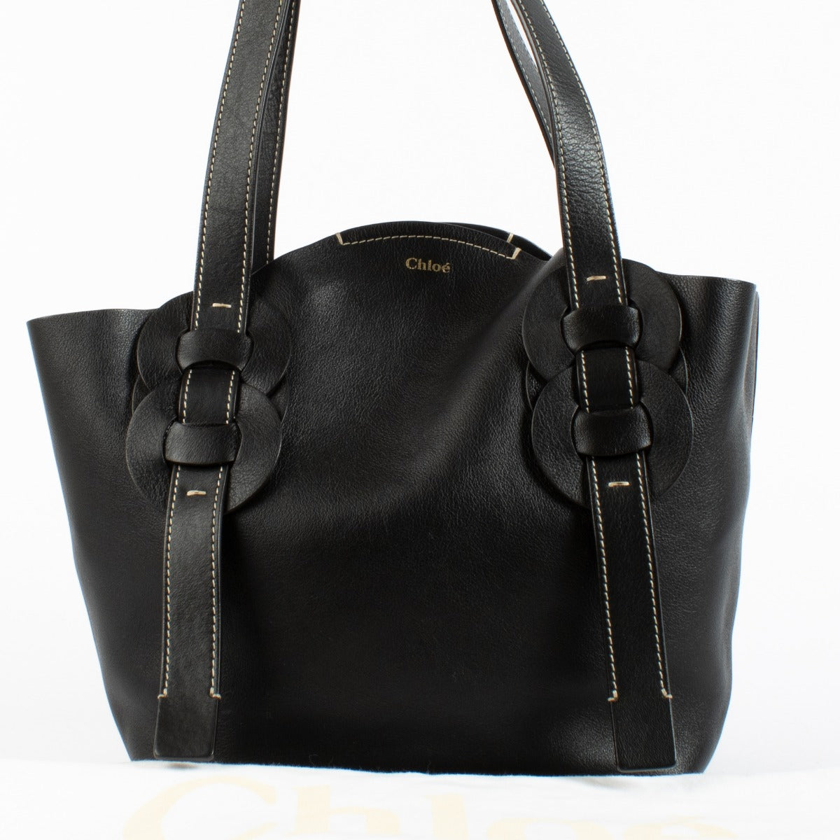 Chloé Black Small Darryl Tote Bag with interlaced ring detailing in smooth leather at Labellov.com