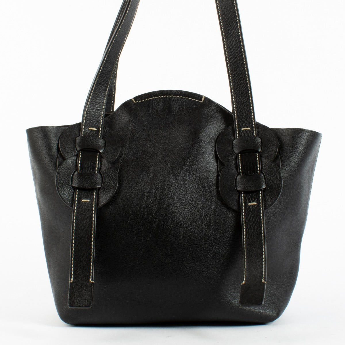 Chloé Black Small Darryl Tote Bag with interlaced ring detailing in smooth leather at Labellov.com