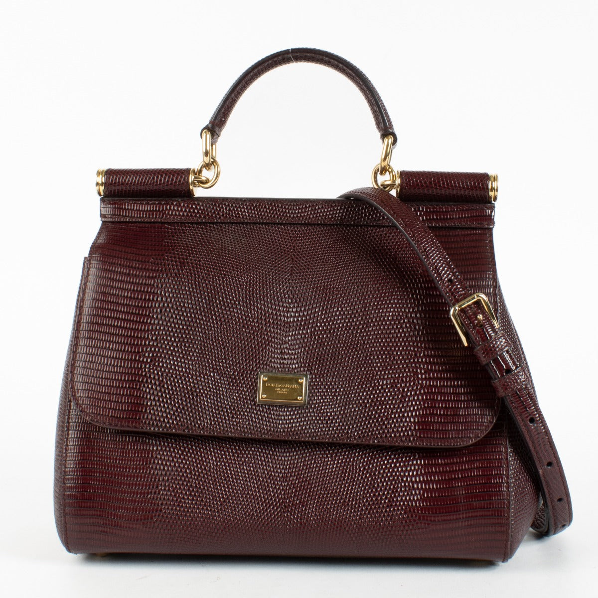Authentic pre-loved Dolce & Gabbana Burgundy Lizard Embossed Medium Sicily Bag on Labellov.com