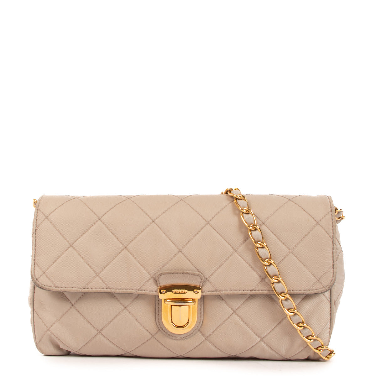 Prada Taupe Nylon Quilted Chain Crossbody Bag