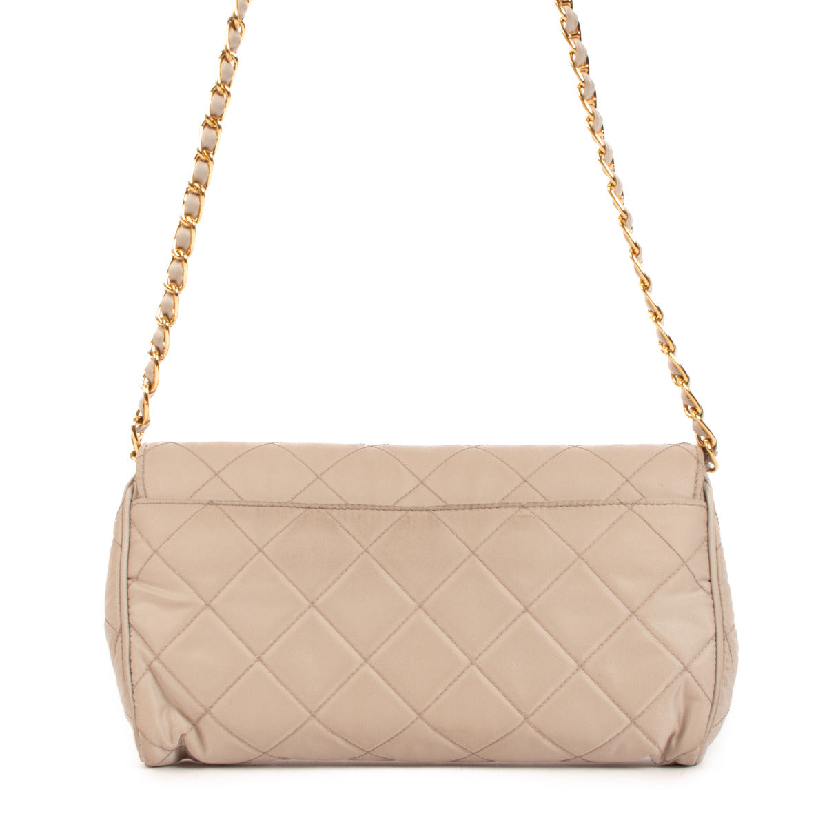 Sac bandoulière Prada en nylon matelassé taupe avec chaîne
