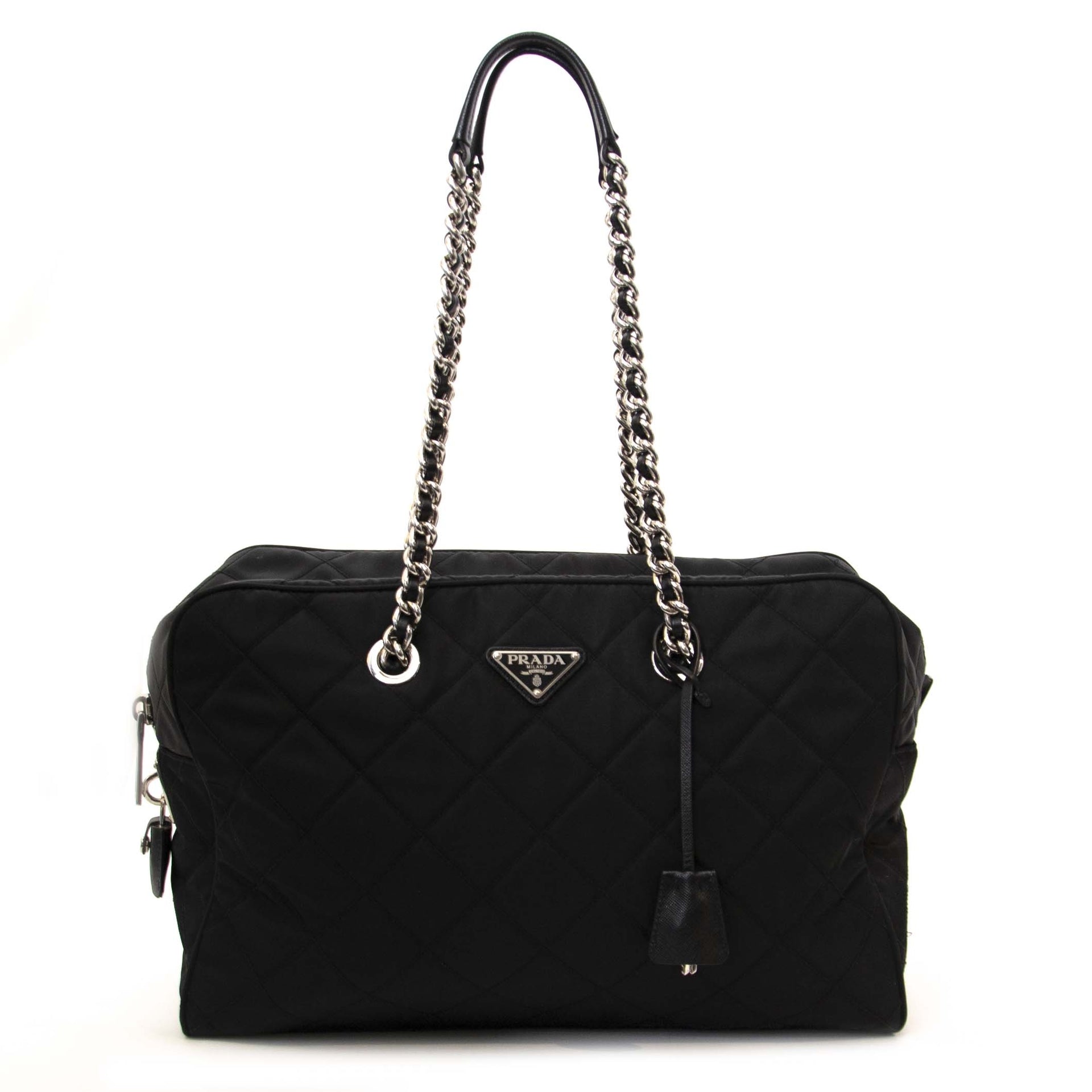 Prada Zwarte Nylon Matelassé Schoudertas