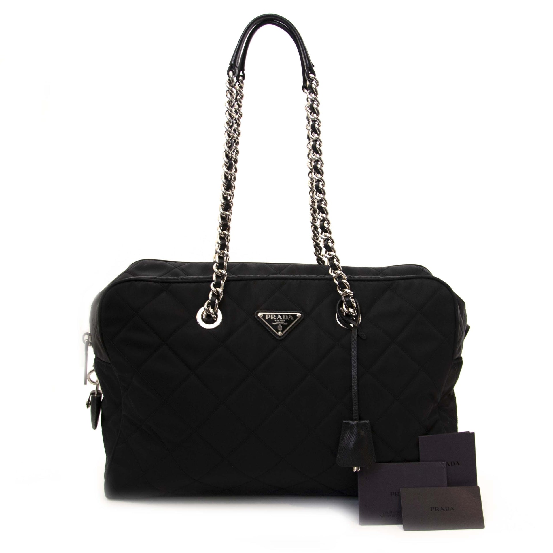 Prada Zwarte Nylon Matelassé Schoudertas
