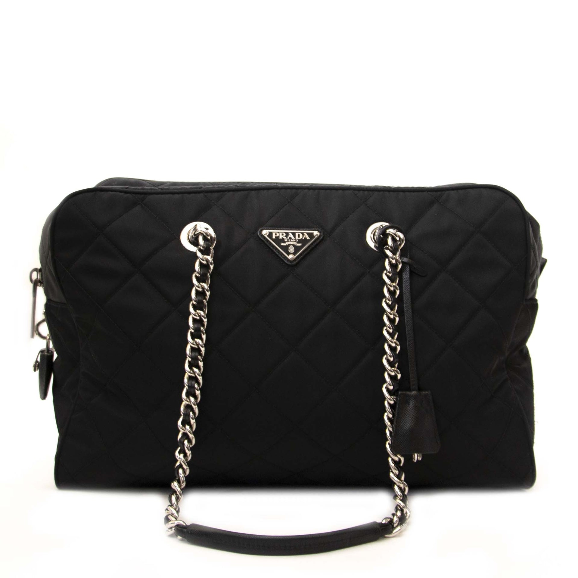 Prada Zwarte Nylon Matelassé Schoudertas
