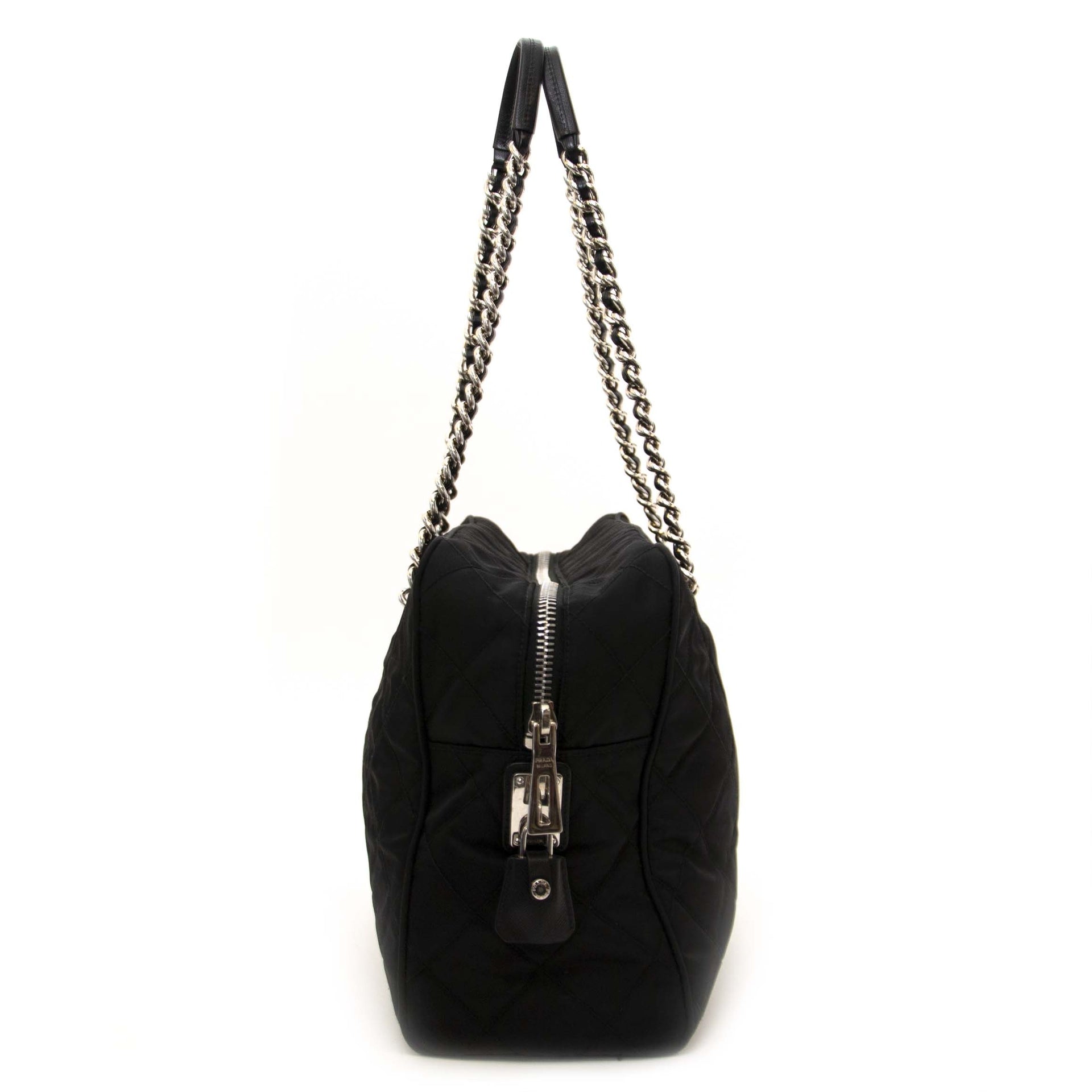 Prada Zwarte Nylon Matelassé Schoudertas