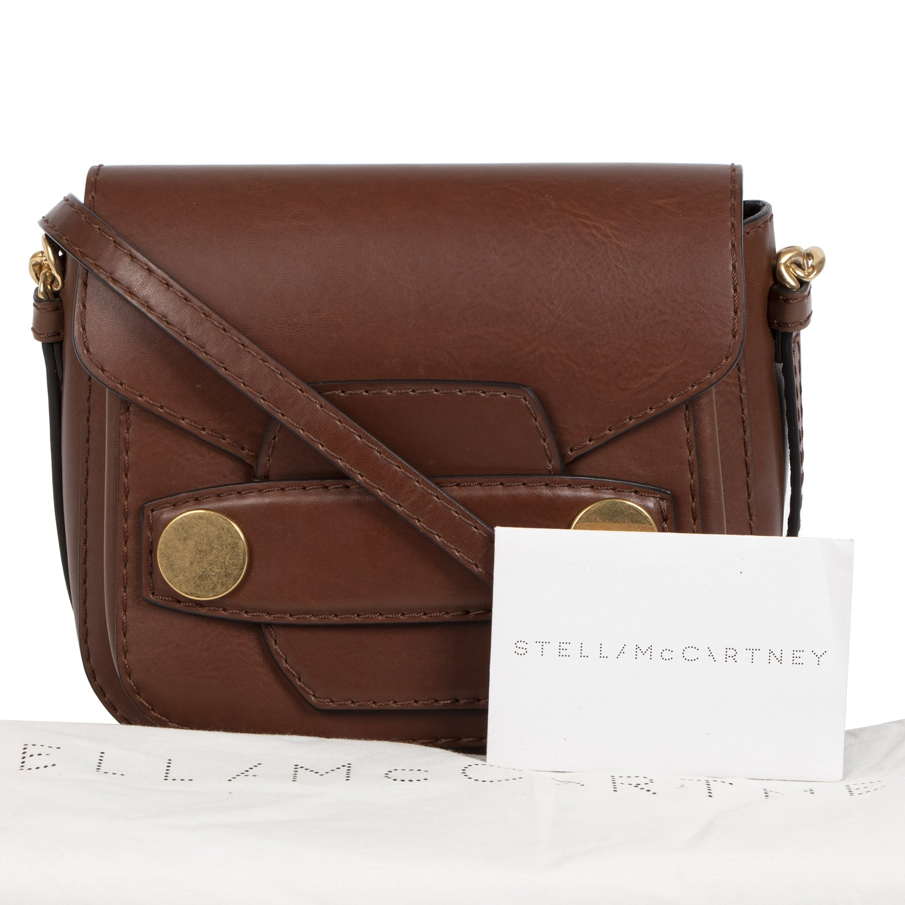 Stella Mccartney Brown Popper Faux Leather Bag to buy and sell online and in Antwerp