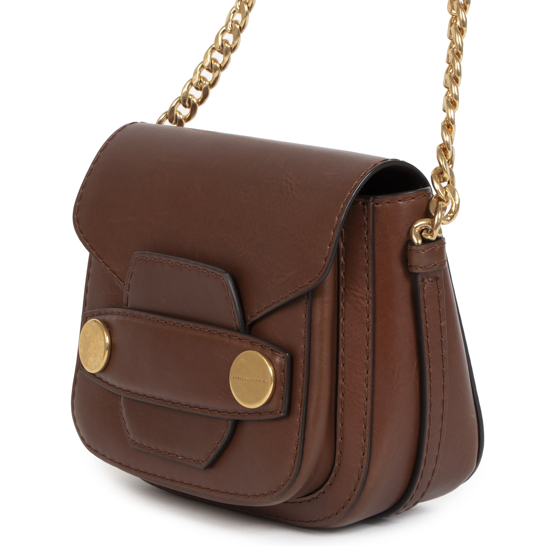 Buy and sell your authentic Stella Mccartney Brown Popper Faux Leather Bag