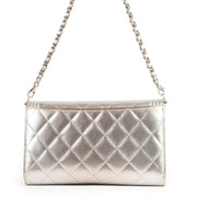 Buy an authentic second hand Chanel Silver Patent Leather Boy Wallet On Chain Shoulder Bag/ Clutch in very good condition at Labellov.