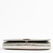 Buy an authentic second hand Chanel Silver Patent Leather Boy Wallet On Chain Shoulder Bag/ Clutch in very good condition at Labellov.
