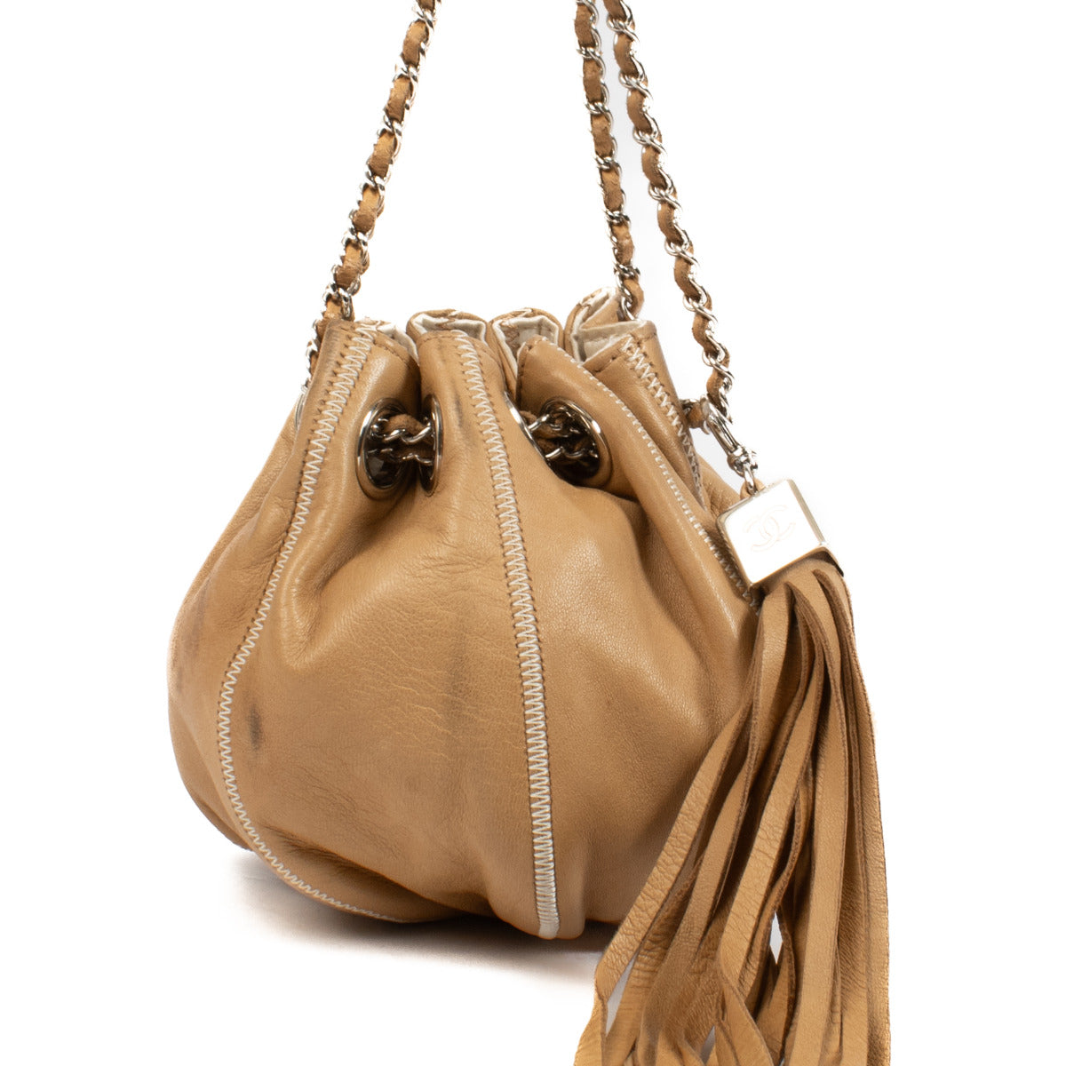 Sac Chanel Mini Seau Chaîne en Cuir Beige Cordon