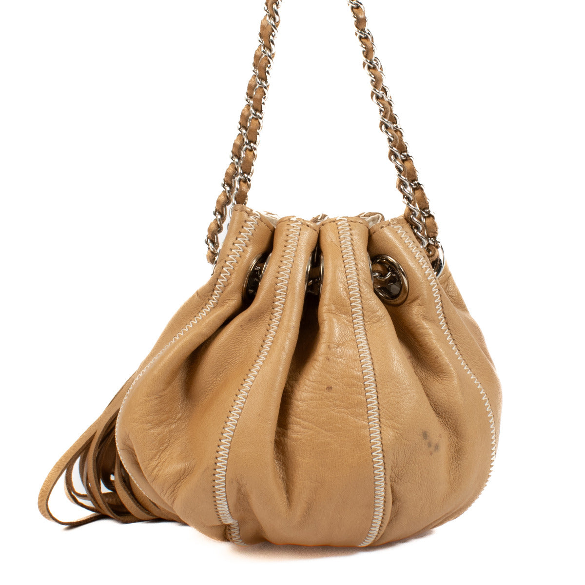 Sac Chanel Mini Seau Chaîne en Cuir Beige Cordon