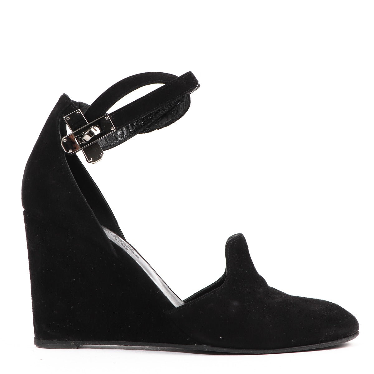 Hermès Lively Zwarte Suède Wedge Hakken - Maat 38