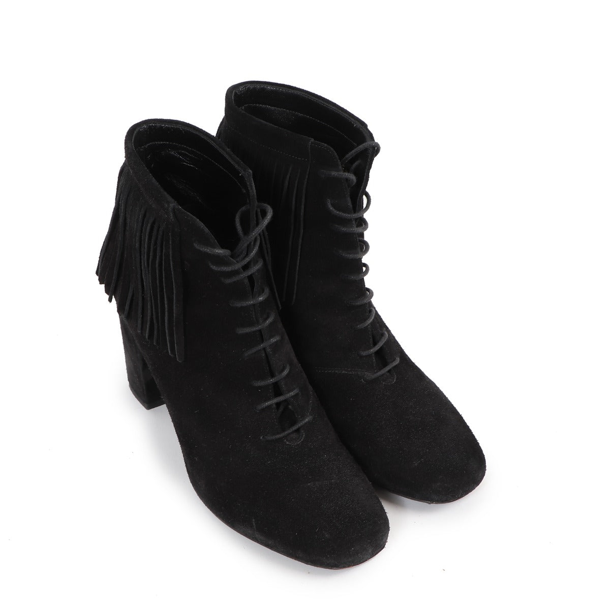 Saint Laurent Black Suede Fringe Ankle Boots