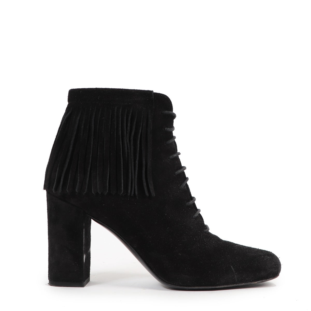 Saint Laurent Black Suede Fringe Ankle Boots