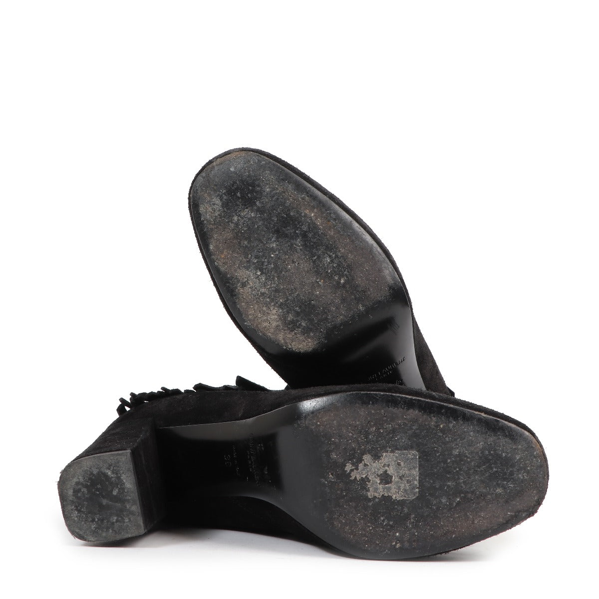 Bottines Saint Laurent en daim noir à franges - Taille 38