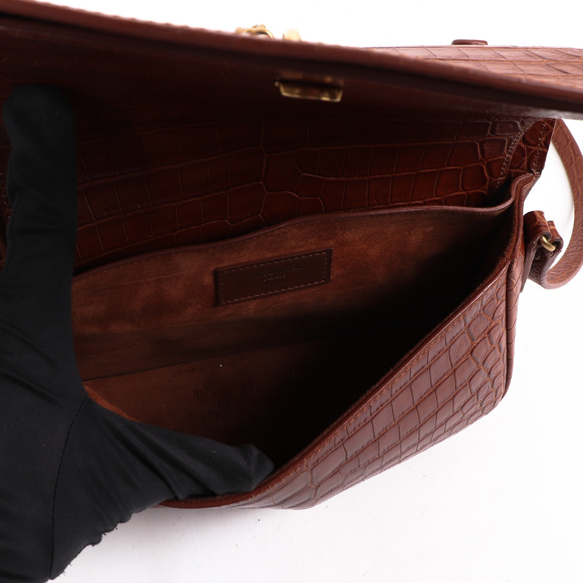 Saint Laurent Charlotte Camel Crocodile Embossed Bag