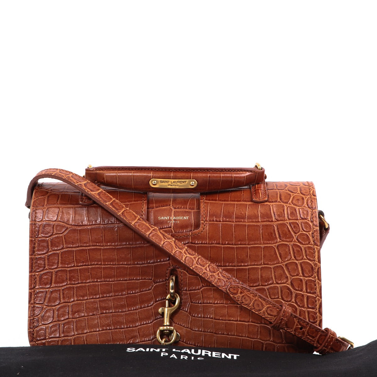 Saint Laurent Charlotte Camel Crocodile Embossed Bag