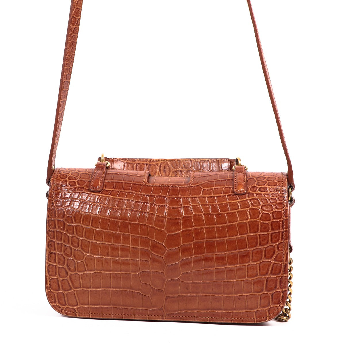 Saint Laurent Charlotte Camel Crocodile Embossed Bag