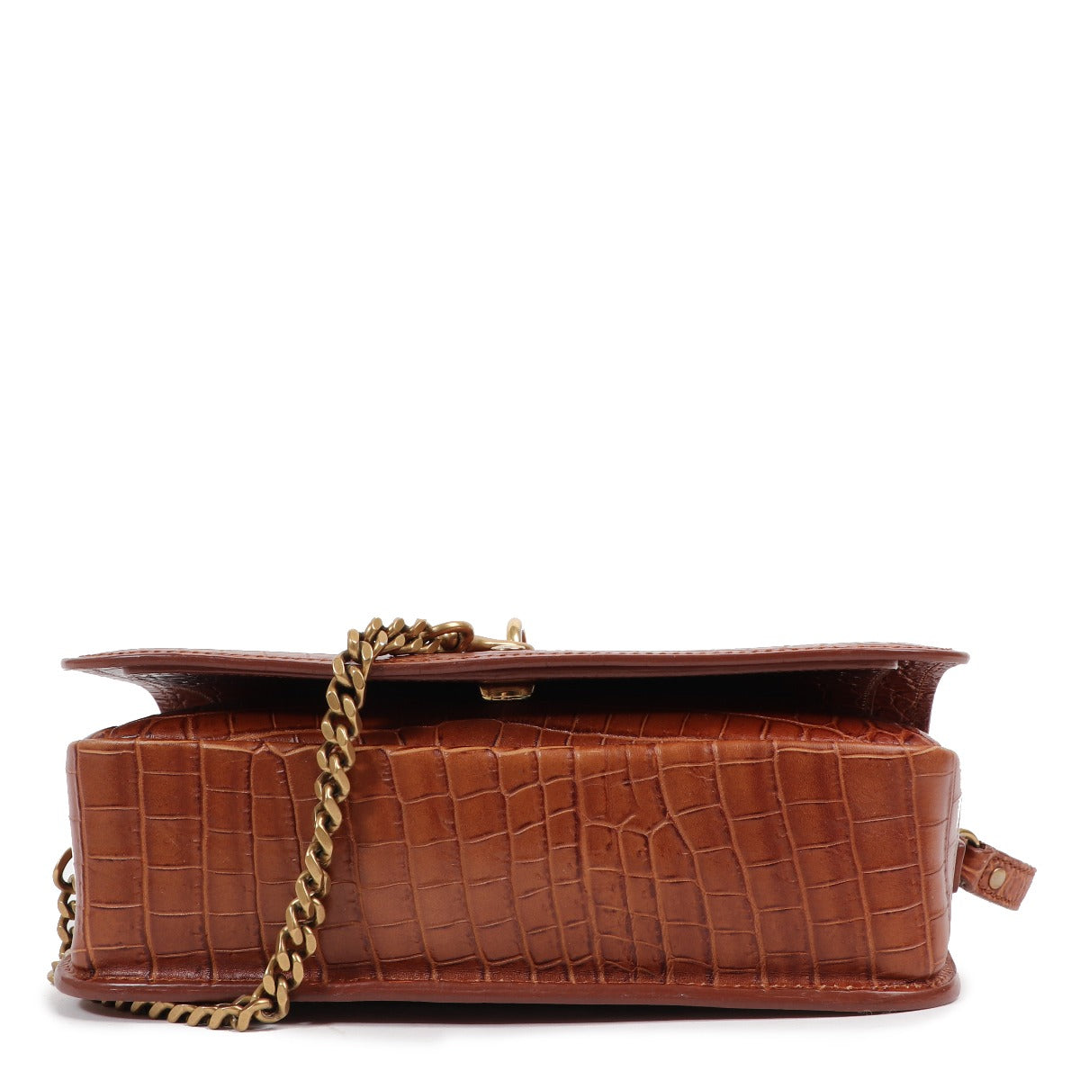 Saint Laurent Charlotte Camel Crocodile Embossed Bag