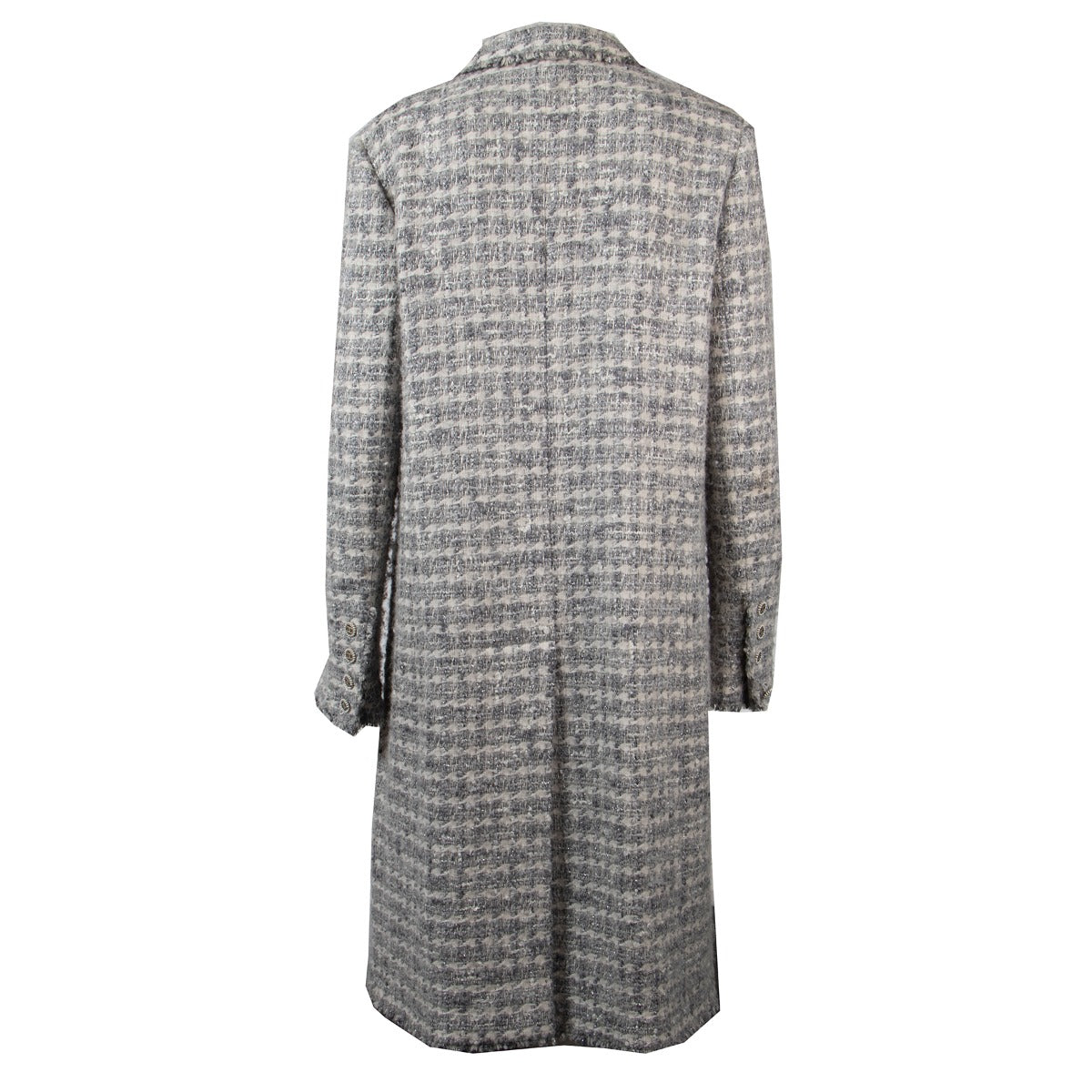 Buy an authentic second hand Chanel Autumn/ Winter 2005 Grey Silver Tweed Bouclé Coat - Size FR40 in good condition at Labellov.