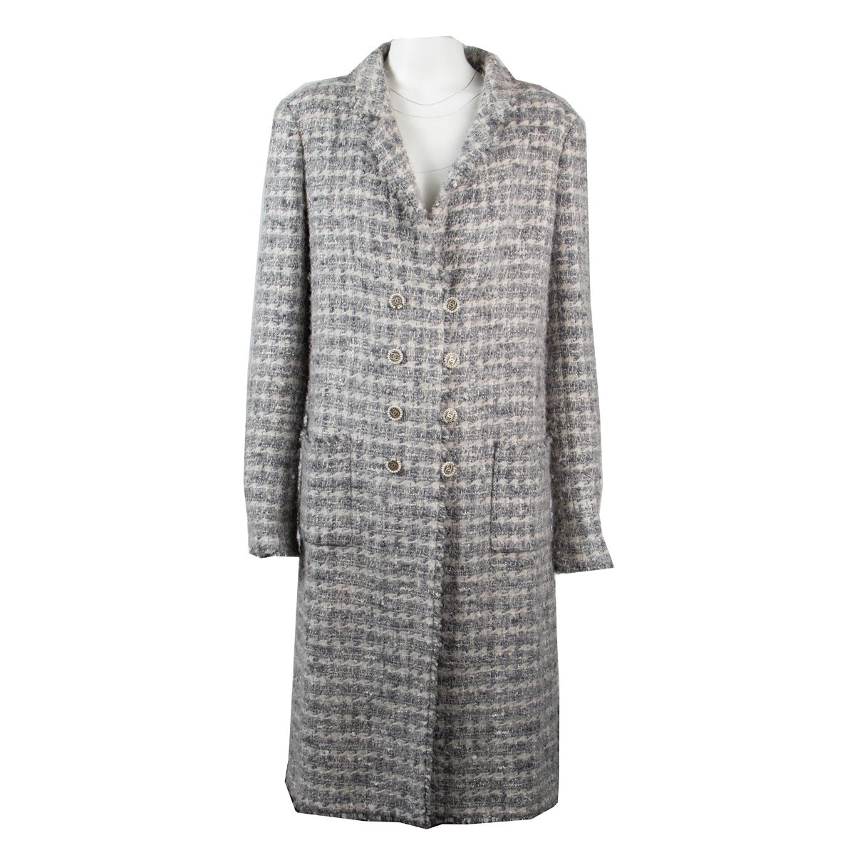 Chanel 05A Grey Silver Tweed Bouclé Coat