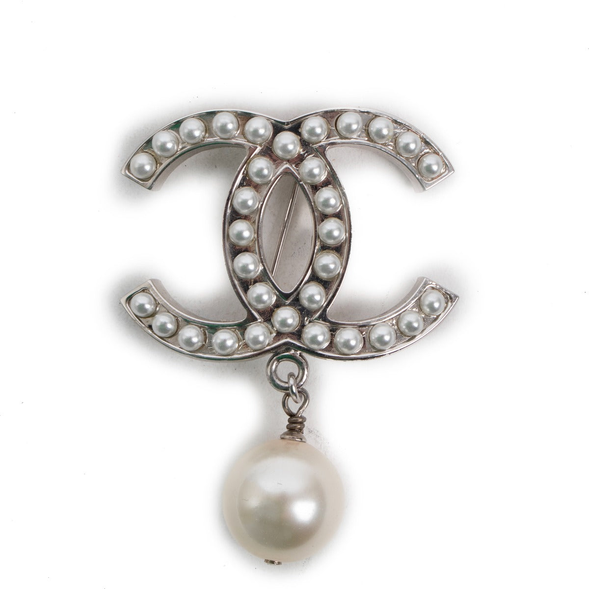 Chanel 2005 Silver Faux Pearl Brooch