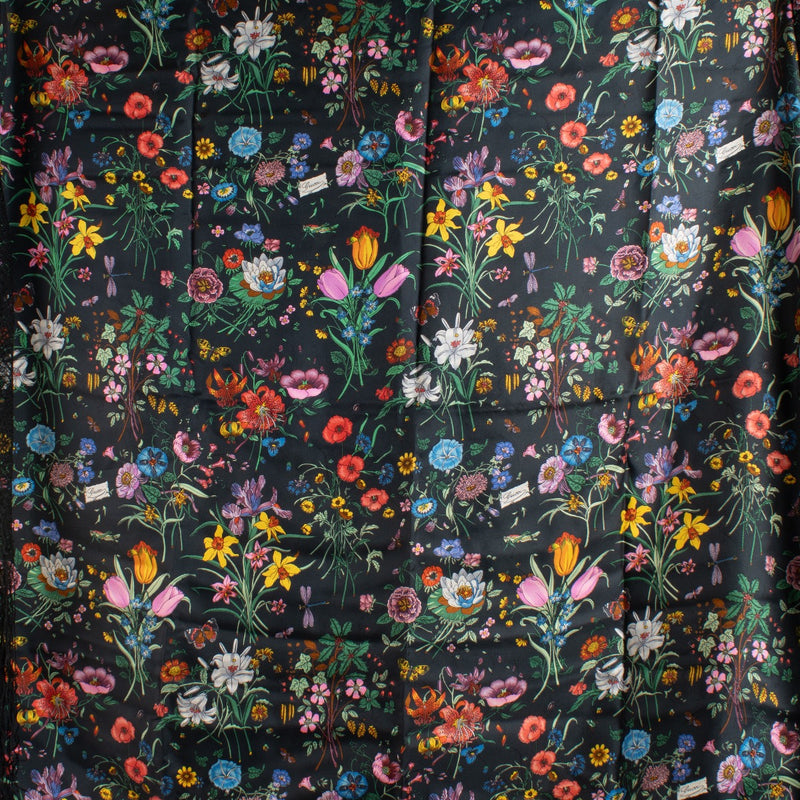 Authentic pre-loved Gucci Black Flora Fringed Scarf on Labellov.com