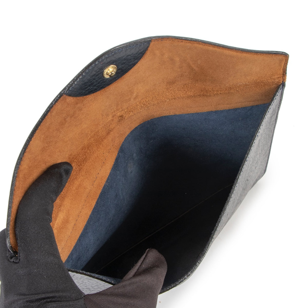 Buy an authentic second hand Delvaux Navy Blue Leather Envelop Clutch in very good condition at Labellov