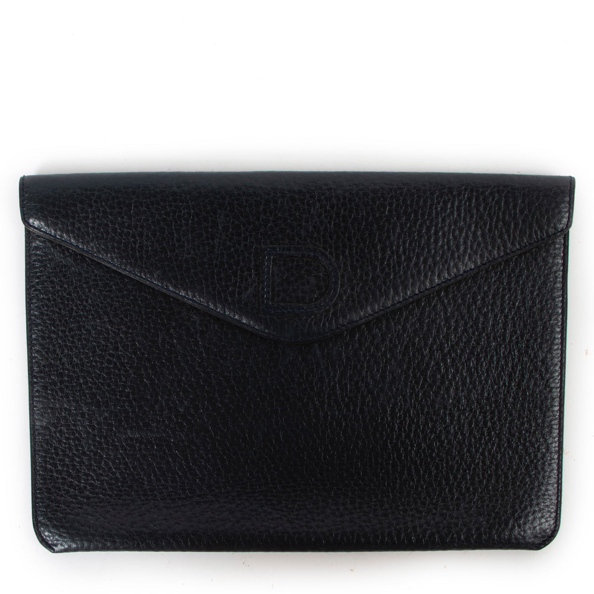 Buy an authentic second hand Delvaux Navy Blue Leather Envelop Clutch in very good condition at Labellov