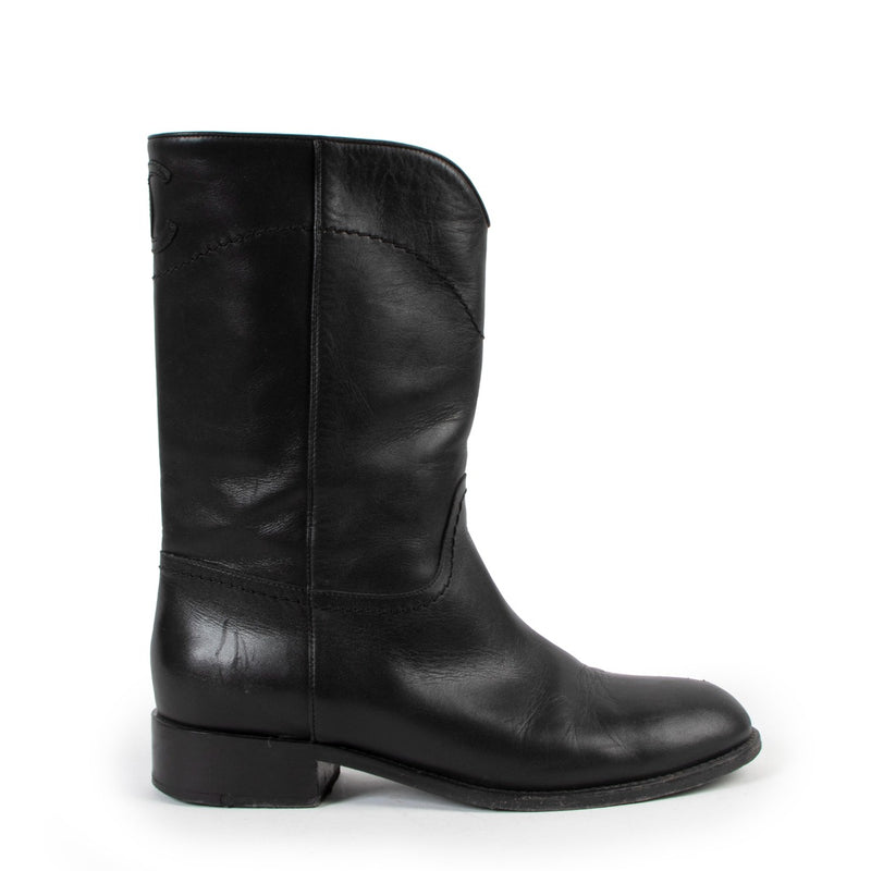 Chanel Black Ascot Short Leather Boots