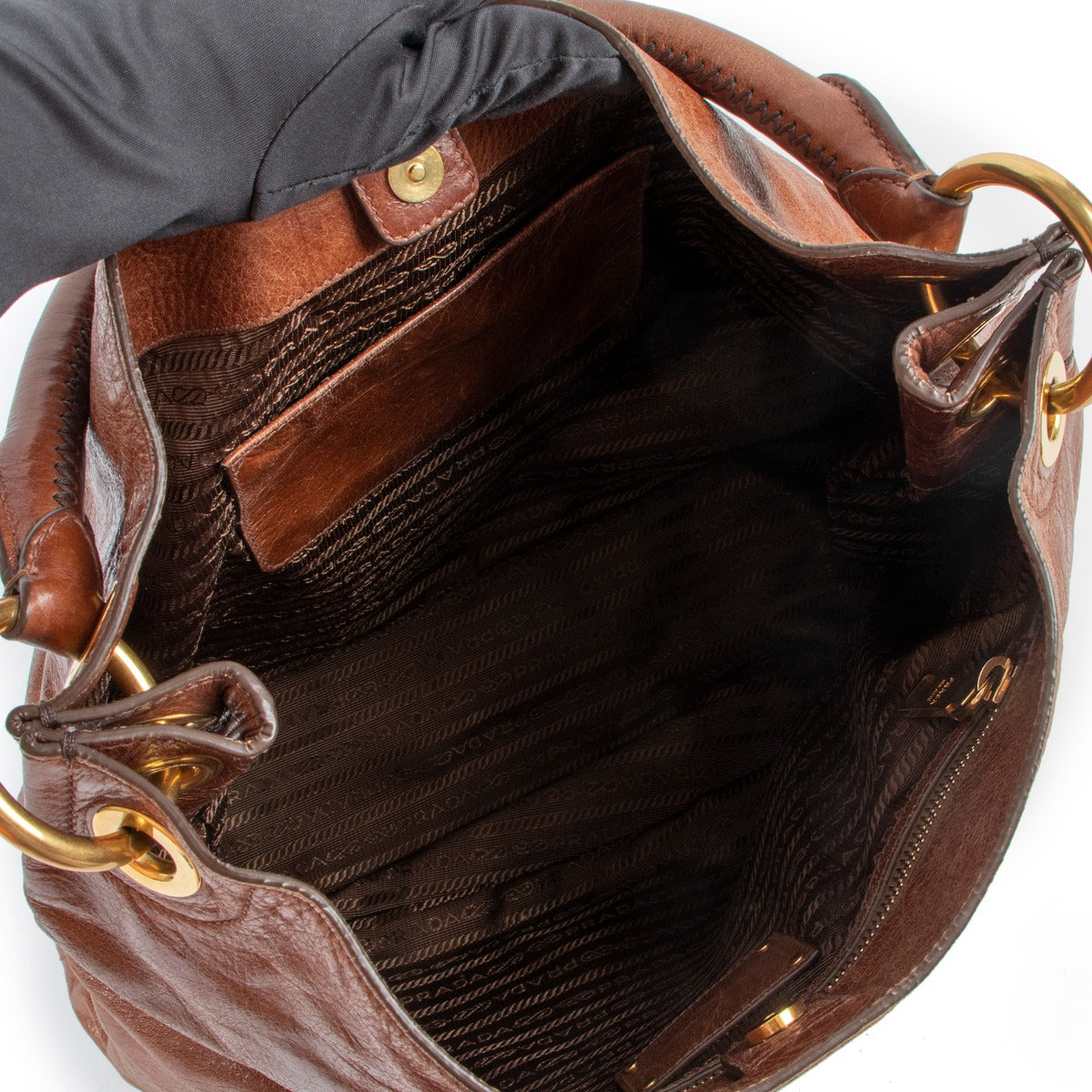 Prada Brown Vitello Shine Leather Hobo Bag