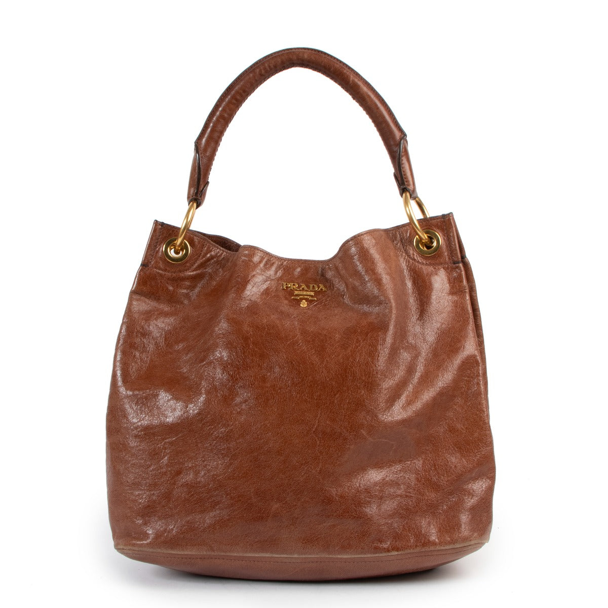 Prada Brown Vitello Shine Leather Hobo Bag