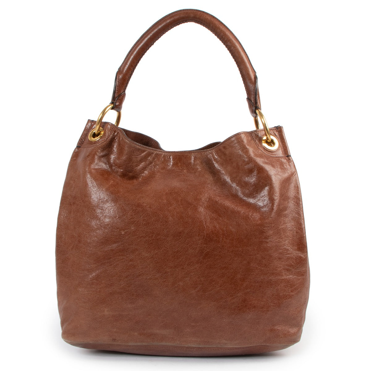 Prada Brown Vitello Shine Leather Hobo Bag