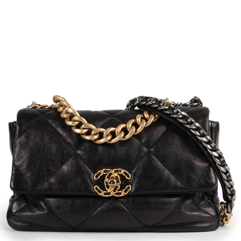Chanel 19 Large Black Goatskin Flap Handbag