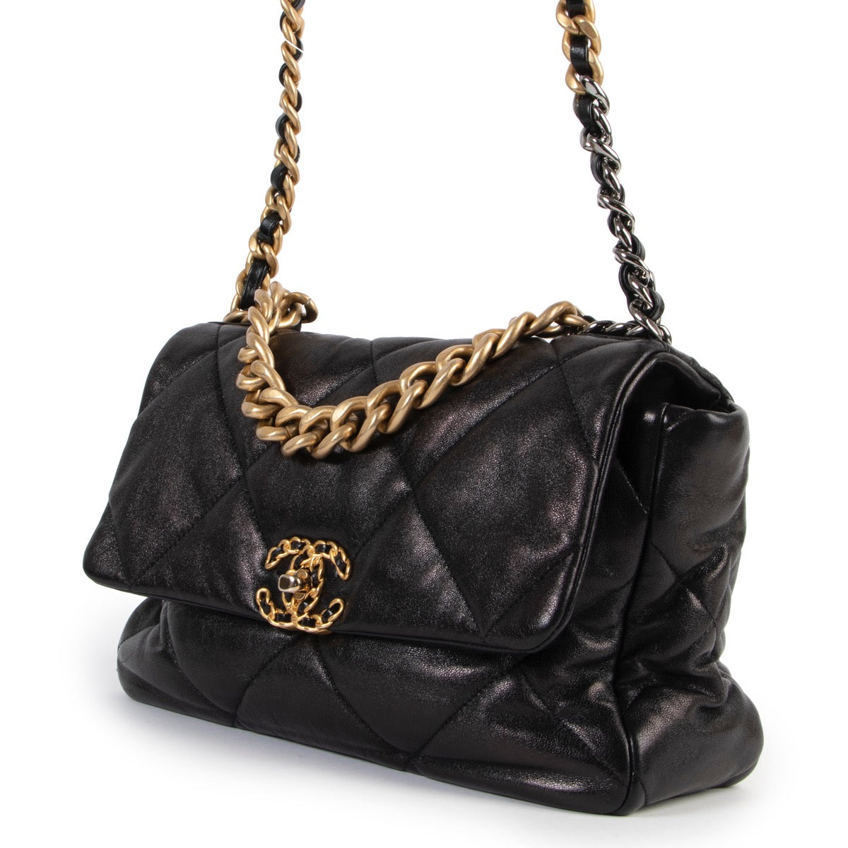 acheter Chanel 19 Large Black Goatskin Flap Handbag