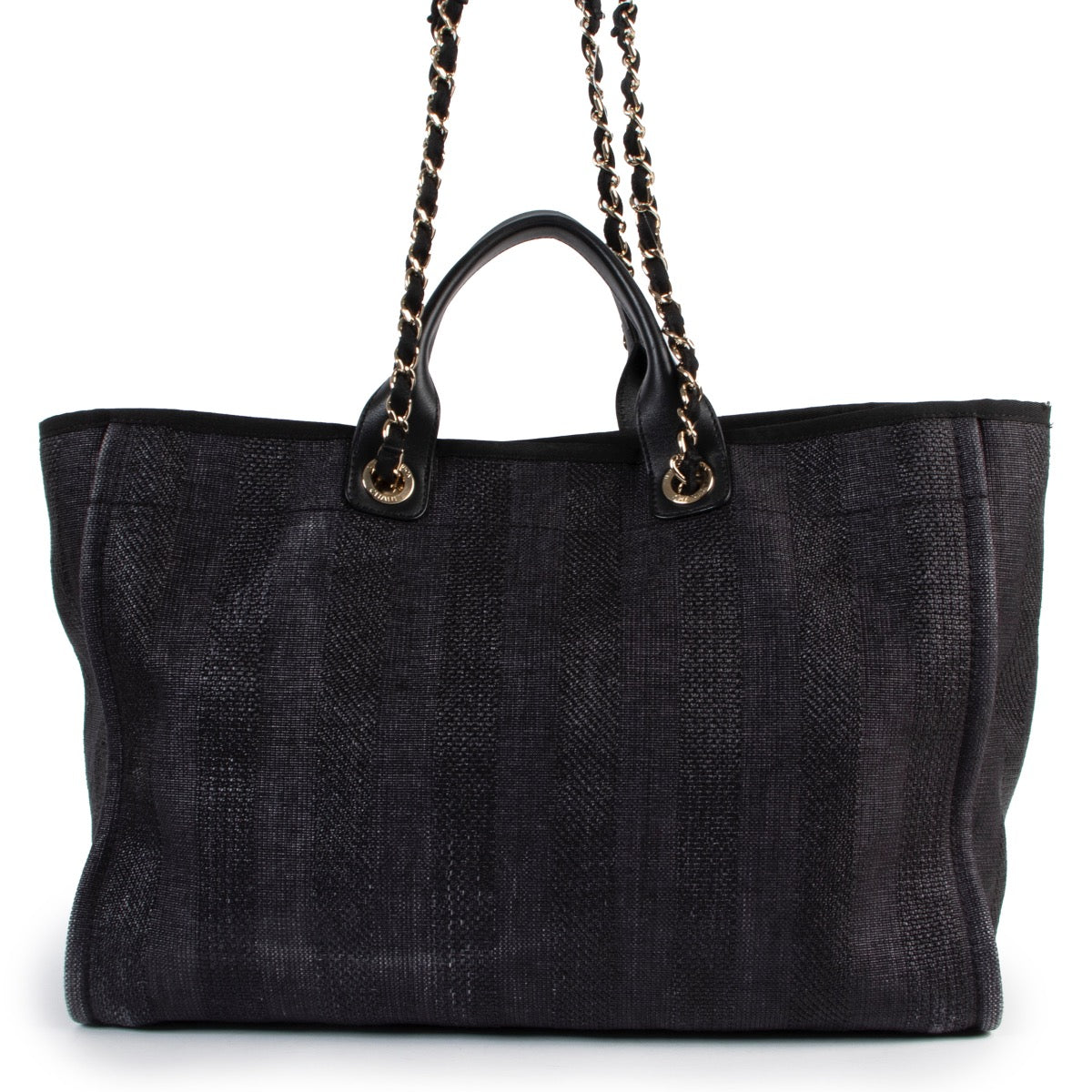 shop safe online Chanel Deauville Black Mixed Fibers Large Shopping Bag