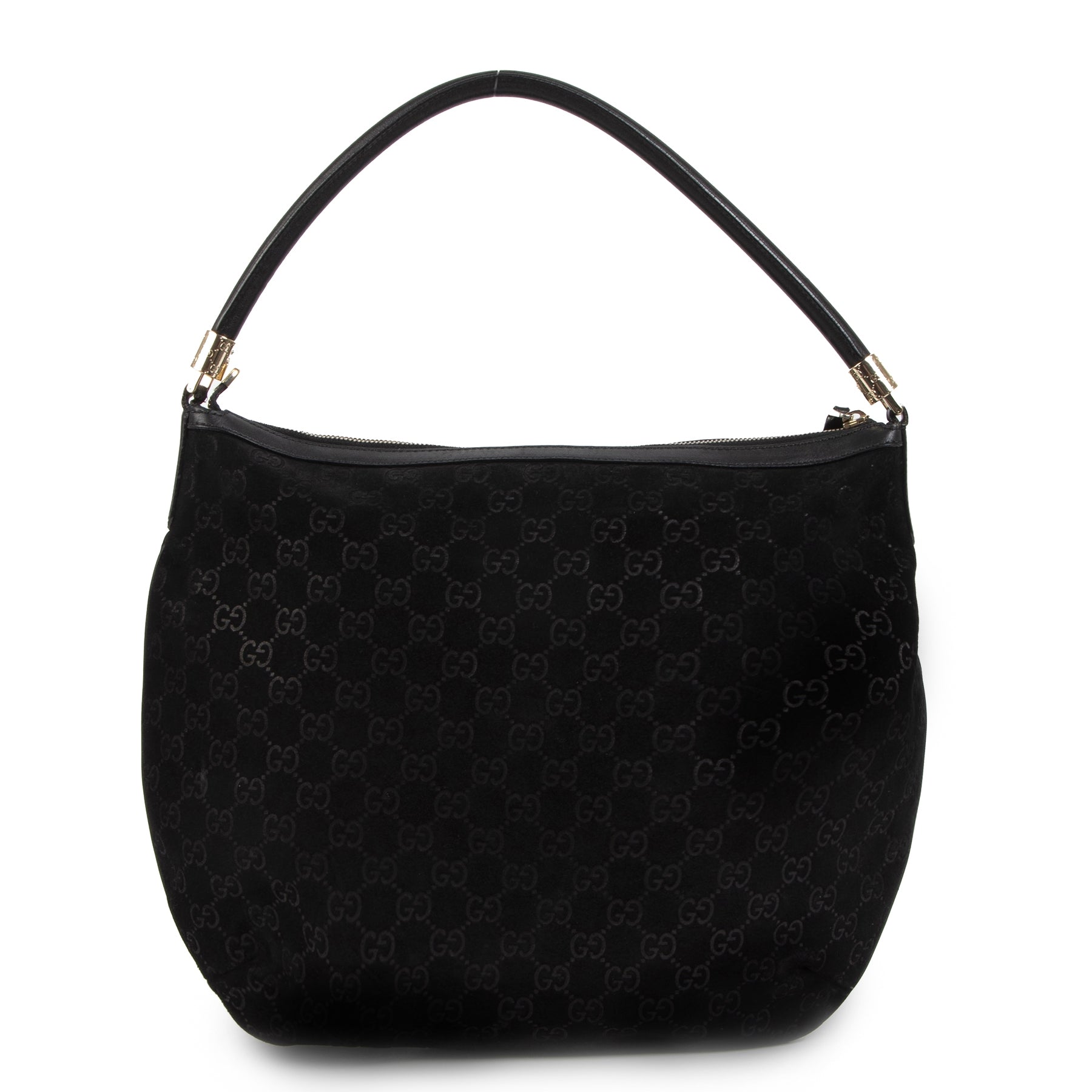 Authentique seconde-main vintage Gucci Black Monogram Suede Hobo Bag achète en ligne webshop LabelLOV