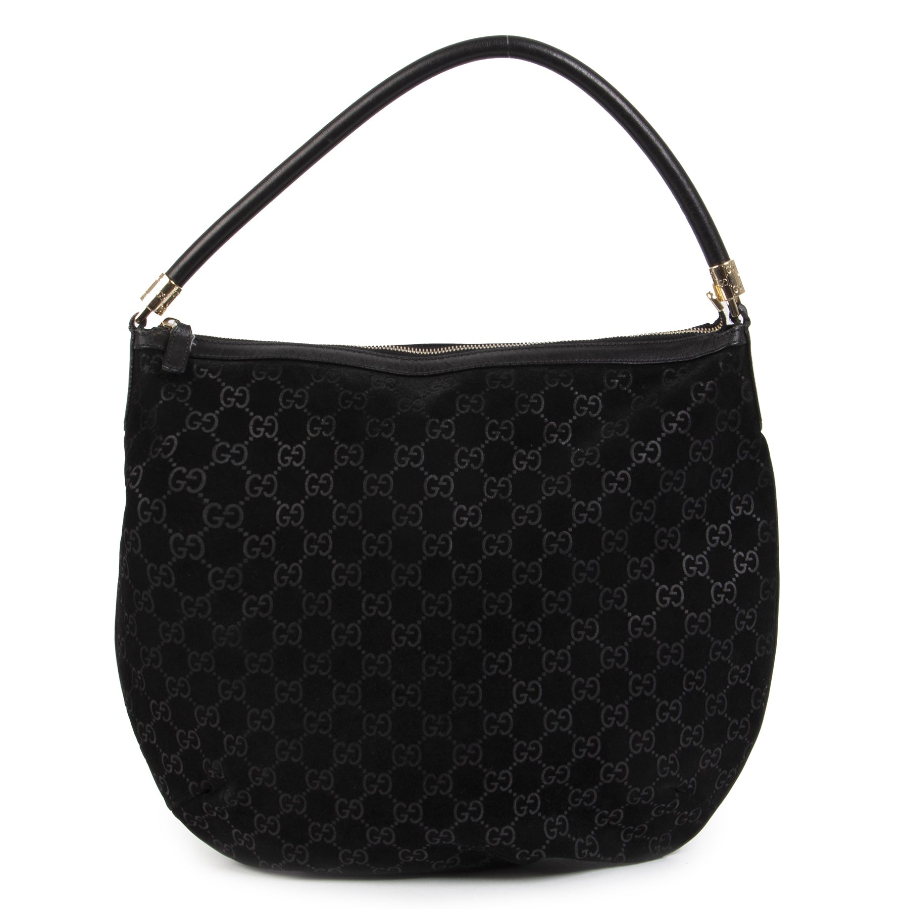 Authentic second-hand vintage Gucci Black Monogram Suede Hobo Bag buy online webshop LabelLOV
