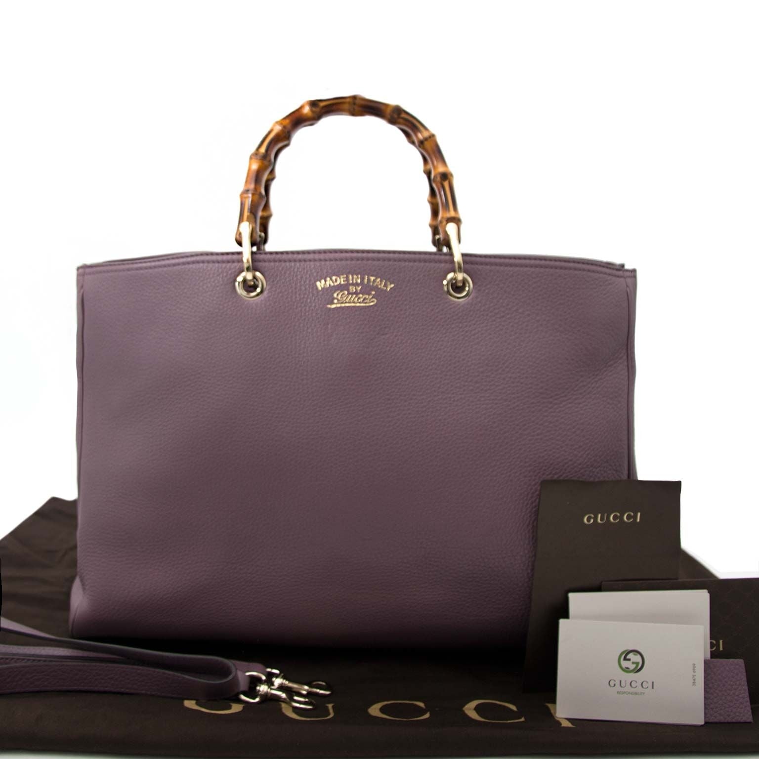 koop tweedehands Gucci Bamboo Purple Large Tote Bag bij labellov
