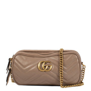Gucci Taupe Matelassé Triple Zip GG Marmont Mini Bag