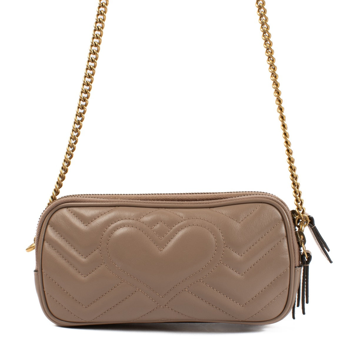 Sac mini GG Marmont Gucci matelassé taupe à triple fermeture Éclair