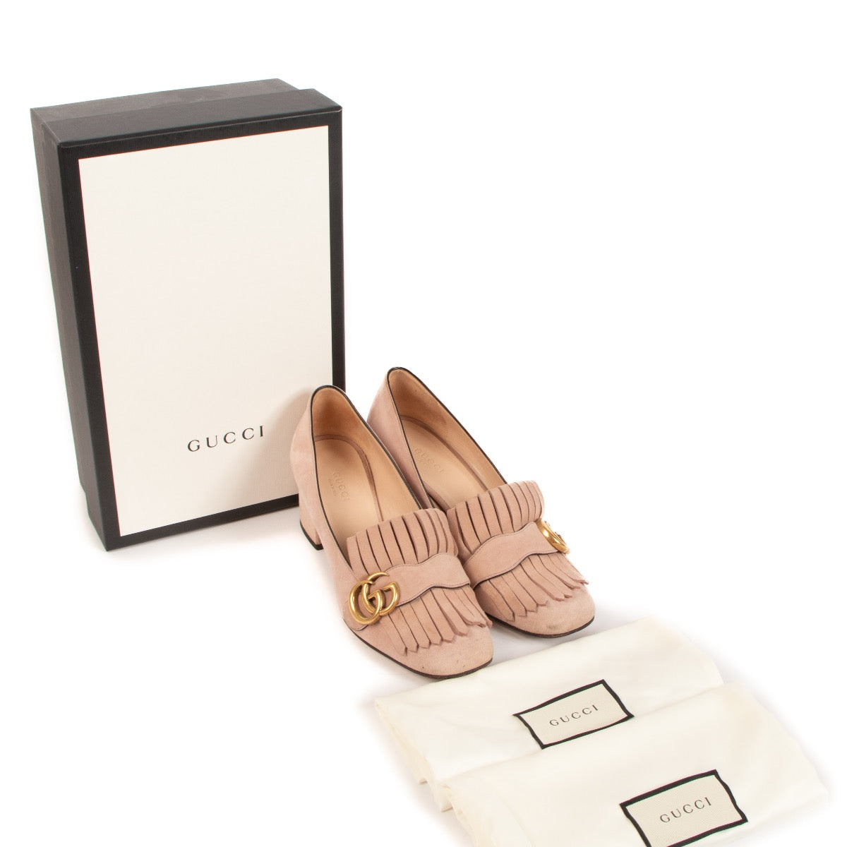 Shop 100% authentic Gucci Pink Suède GG Marmont Pumps - Size 38 on Labellov.com