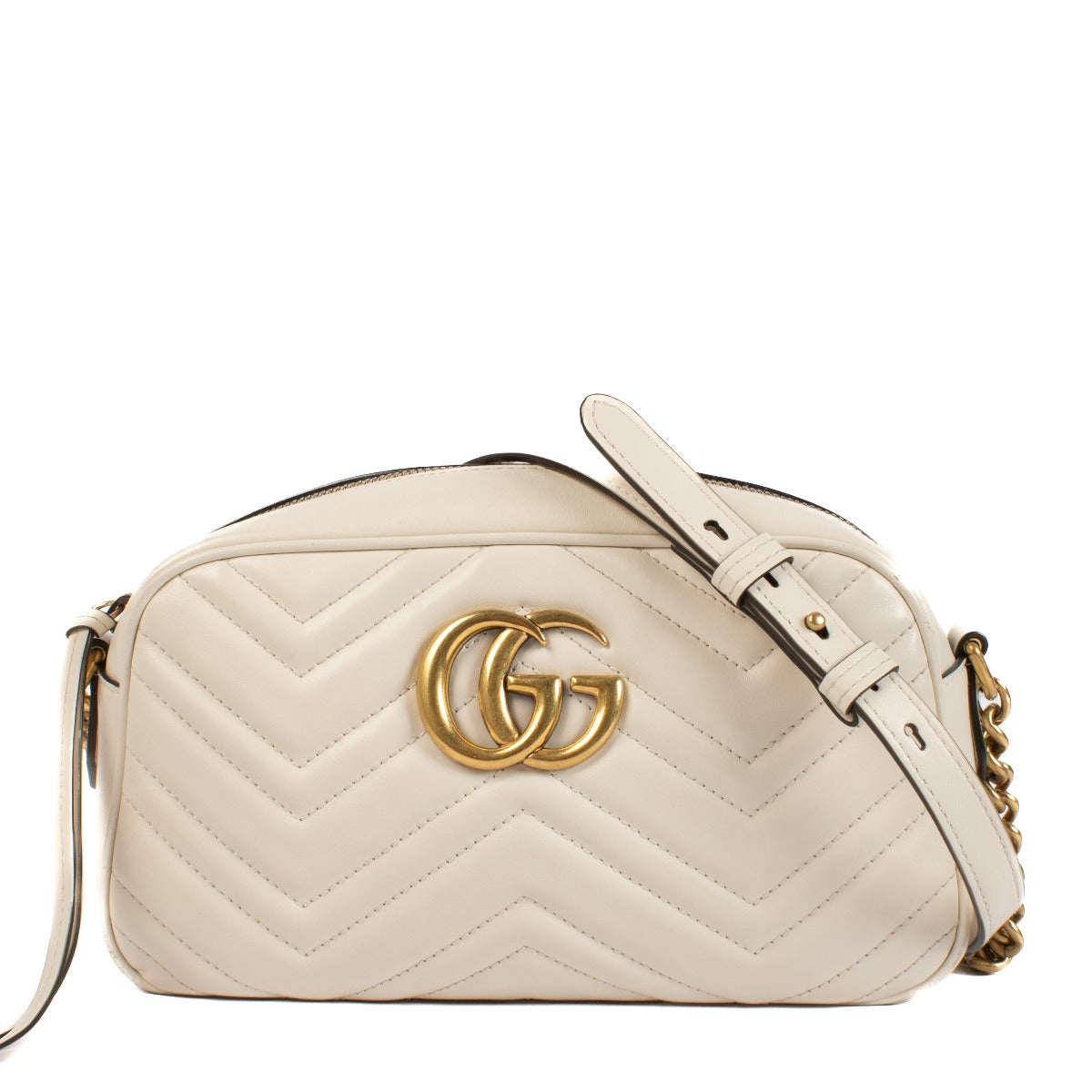 Gucci Cream Leather GG Marmont Small Camera Bag
