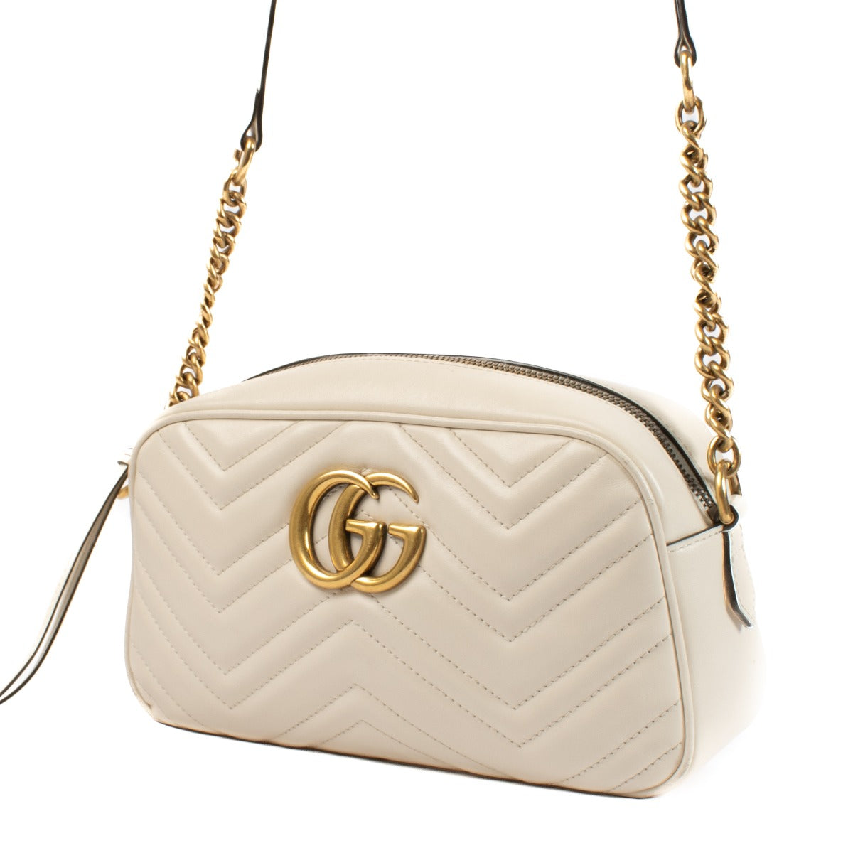Gucci Cream Leather GG Marmont Small Camera Bag