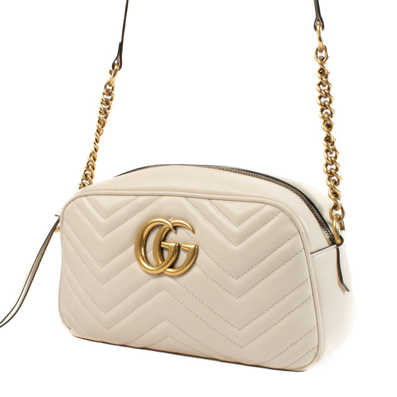 Gucci Cream Leather GG Marmont Small Camera Bag