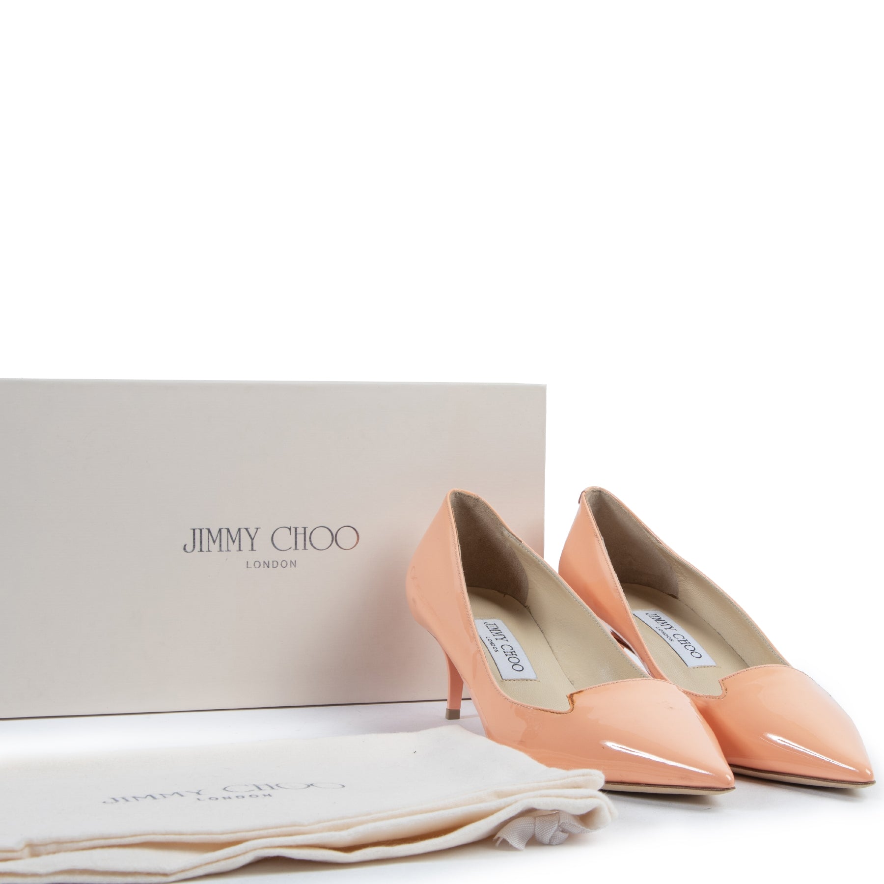 Authentieke Tweedehands Jimmy Choo Salmon Patent Leather Pumps - Size 38 juiste prijs veilig online shoppen luxe merken webshop winkelen Antwerpen België mode fashion