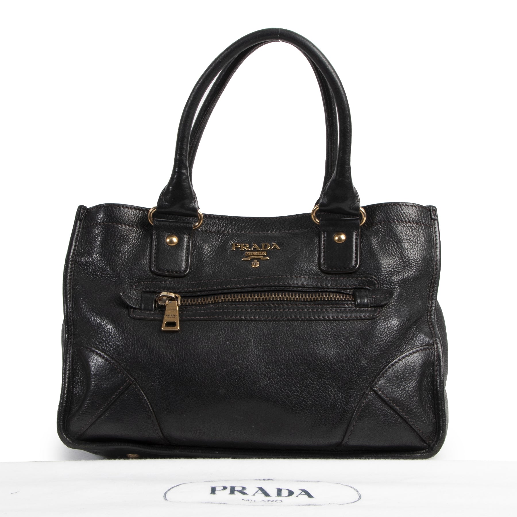 Authentic secondhand Prada Black Leather Top Handle Bag designer bags fashion luxury vintage webshop safe secure online shopping